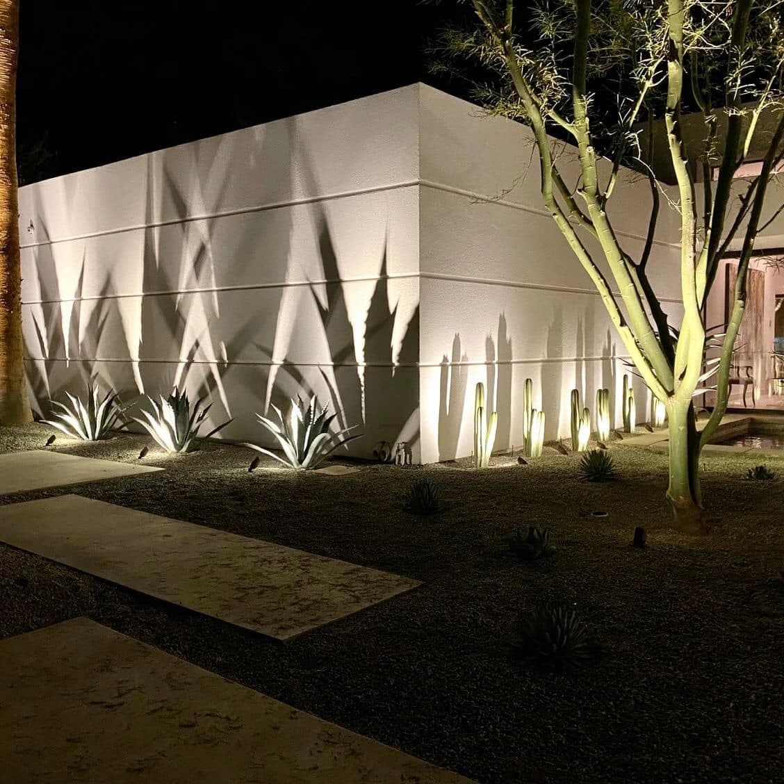 Architectural landscape lighting at night